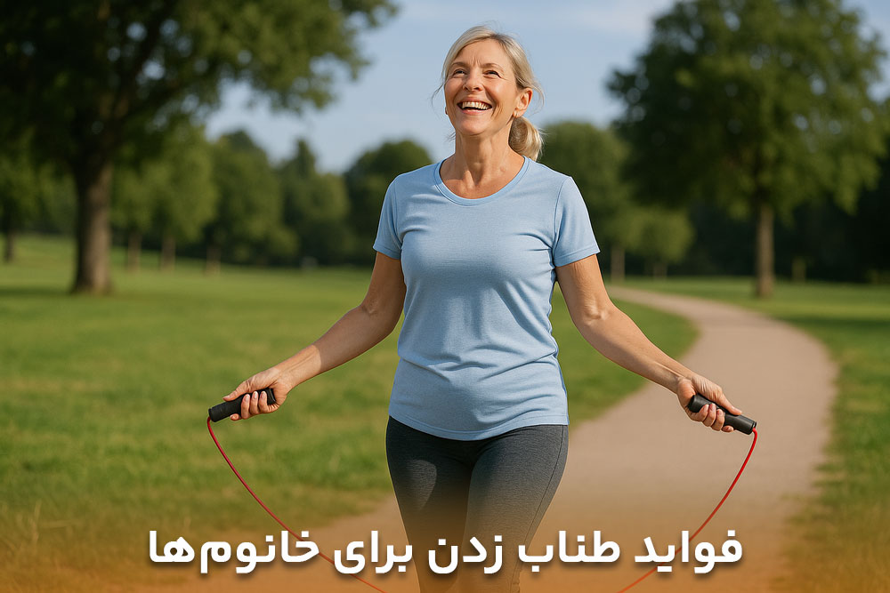 تصویر خانمی که از فواید طناب زدن آگاه است و درحال طناب زدن است