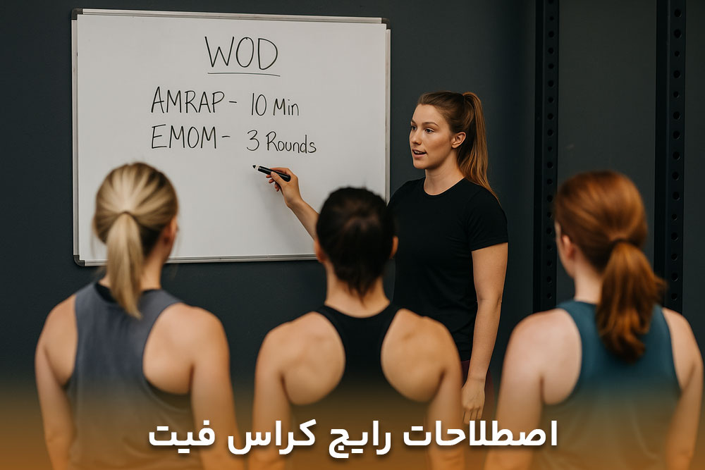 تصویری از مربی که در حال یاد دادن اصطلاحات رایج ورزش کراس فیت بانوان است