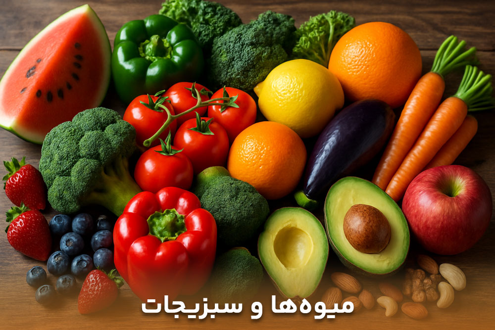 تصویر میوه ها و سبزیجات رنگین کمانی در پاسخ جواب برای لاغری شکم چی بخوریم