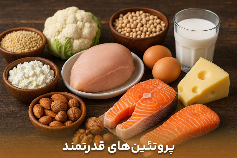 تصویری از پروتئین های قدرتمند برای پاسخ به سوال برای لاغری شکم چی بخوریم