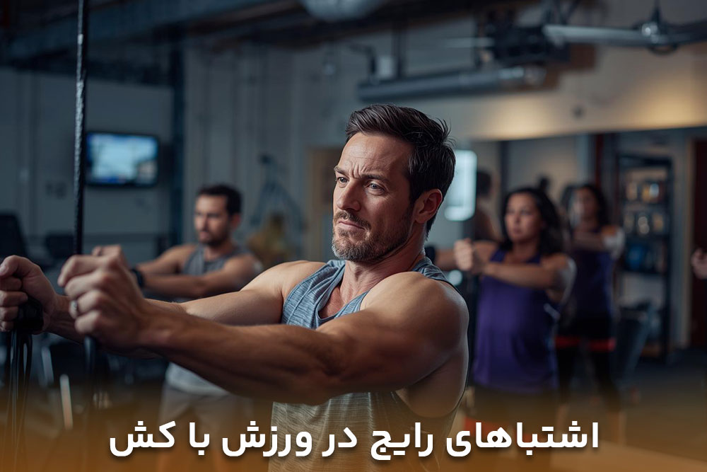تصویر مردی درحال ورزش در یک باشگاه که درحال انجام حرکات اشتباه