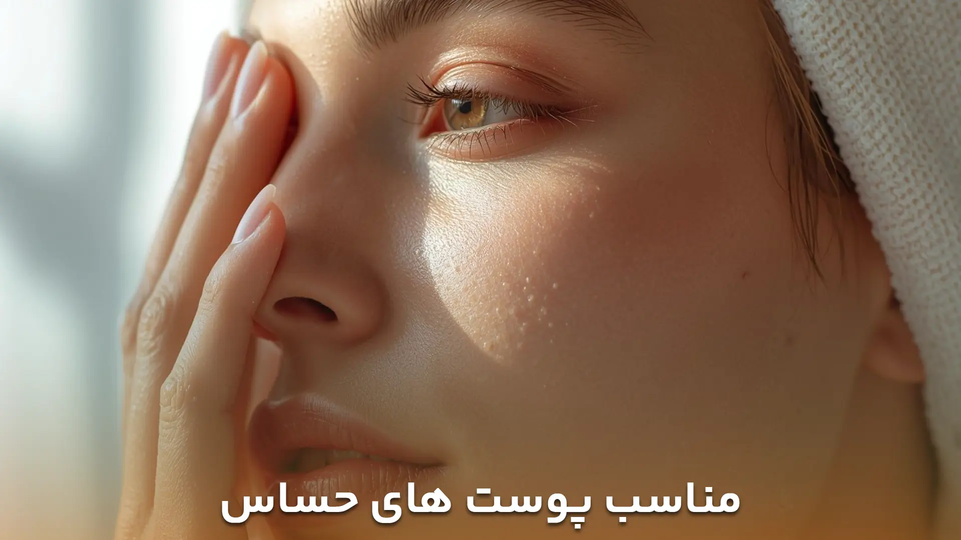 تصویر خانمی که حوله استخری نانو استفاده کرده ک مناسب پوست های حساس است