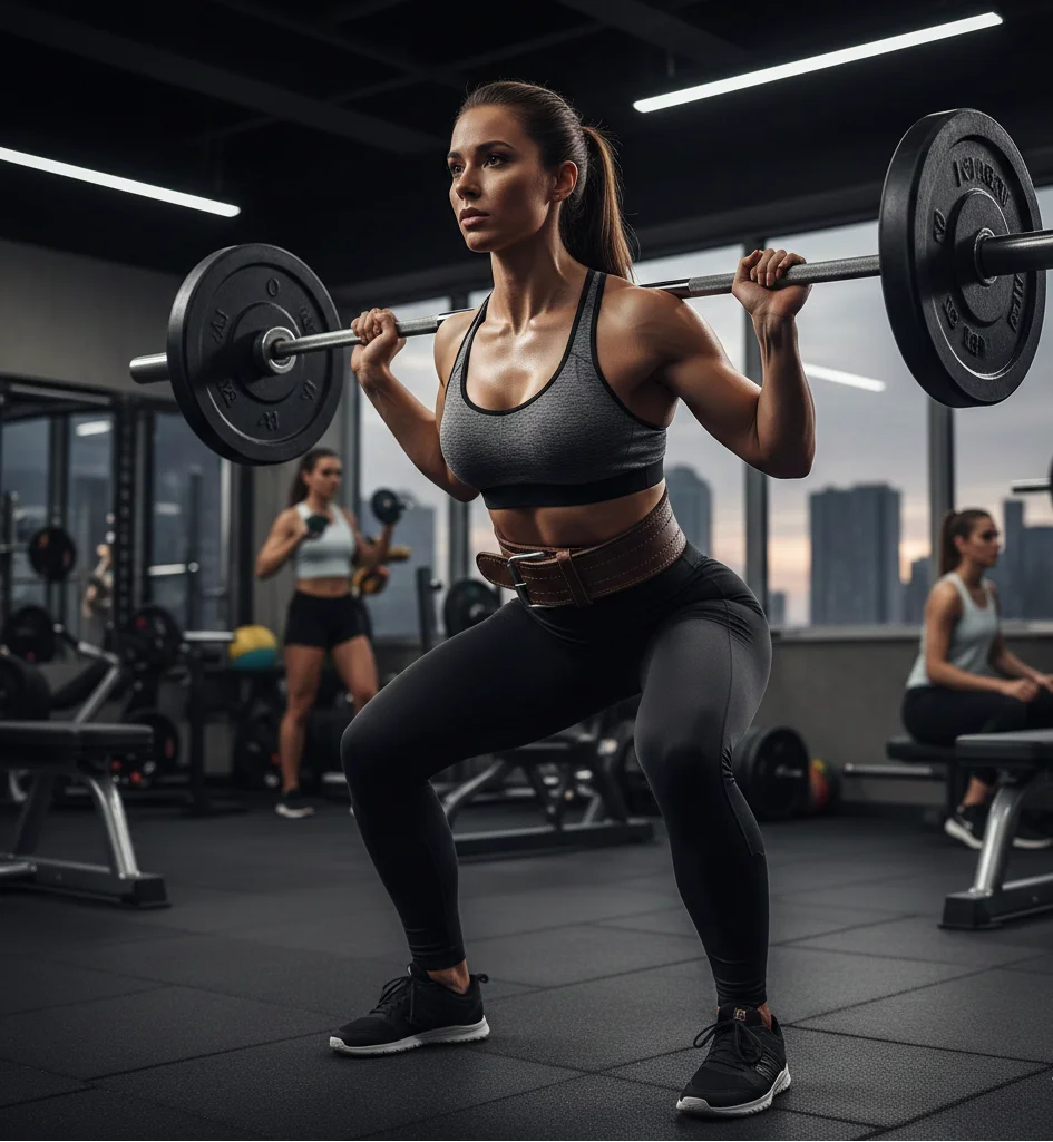 استفاده از کمربند ورزشی زنانه هنگام اسکات