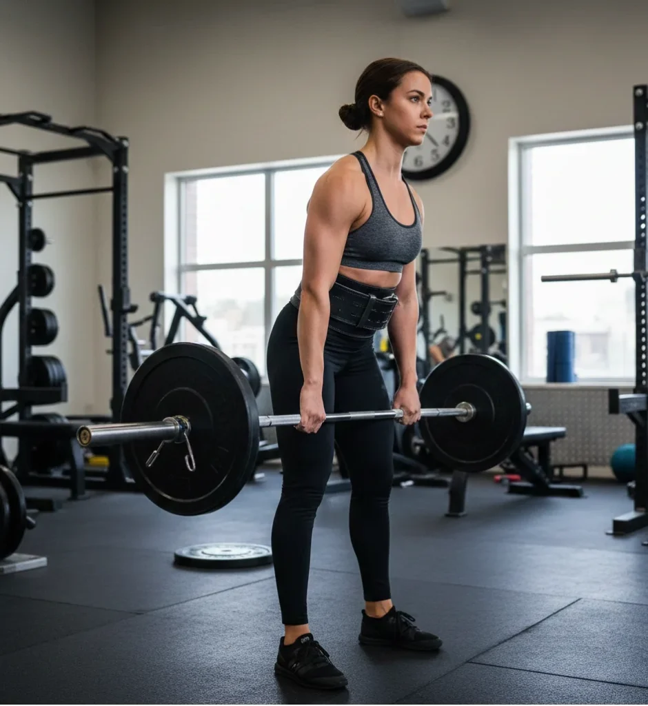 استفاده از کمربند ورزشی زنانه هنگام ددلیفت