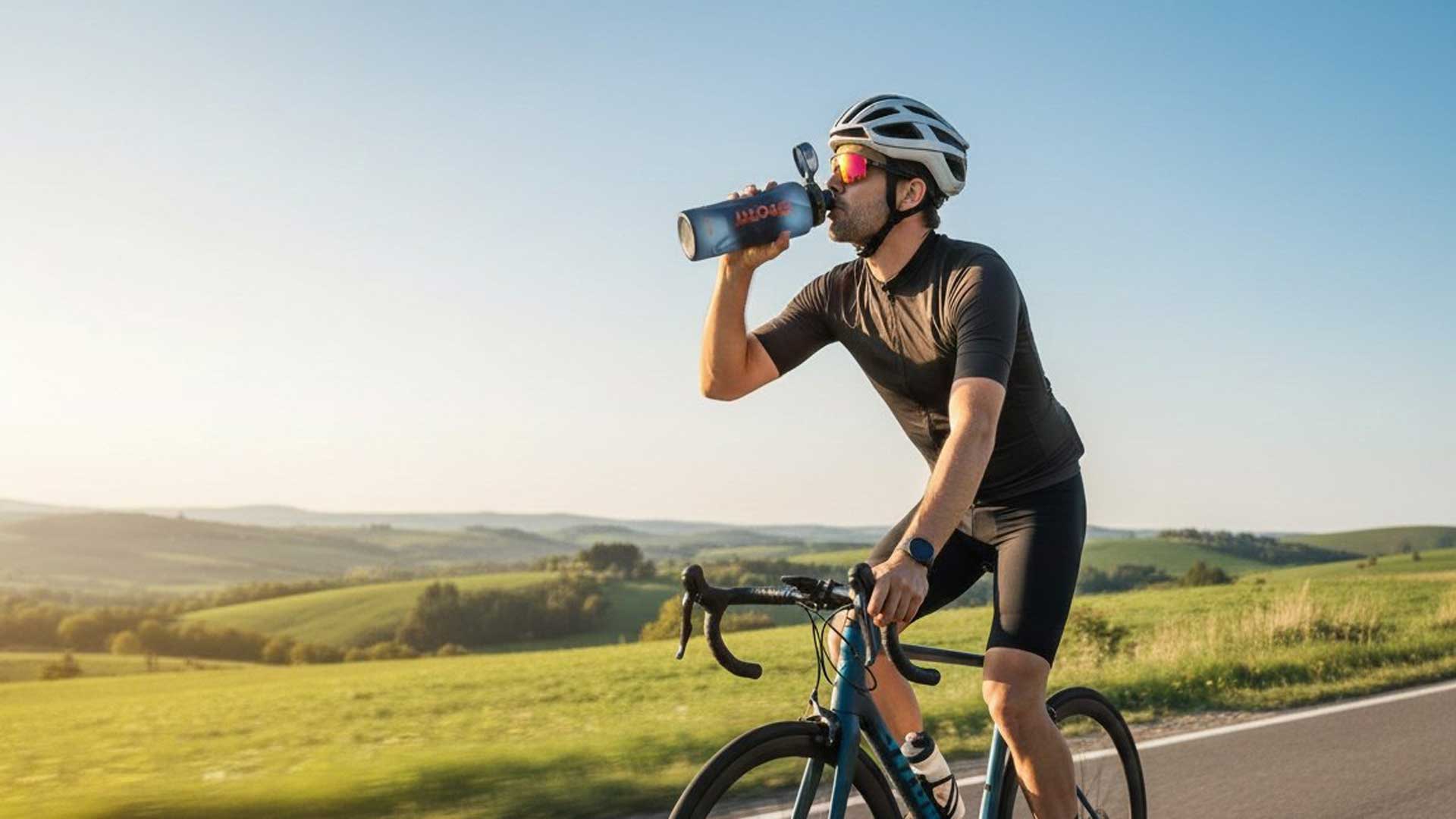 خوردن آب از قمقمه ورزشی هنگام دوچرخه سواری