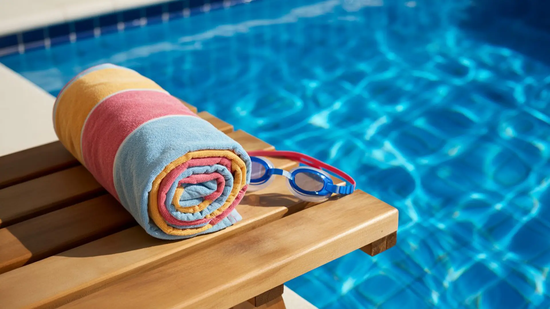 تصویر حوله استخری نانو و سبک در کنار استخر