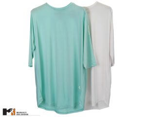 تصویر نمای جلو رنگ بندی تیشرت لانگ زنانه ملانژ