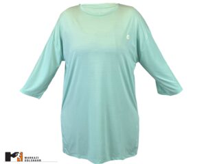 تصویر نمای جلو تیشرت لانگ ملانژ زنانه به رنگ آبی