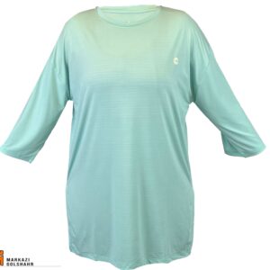 تصویر نمای جلو تیشرت لانگ ملانژ زنانه به رنگ آبی