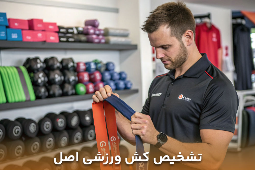 تصویری مردی درحال برسی کش ورزشی برای خرید کش ورزشی اصل