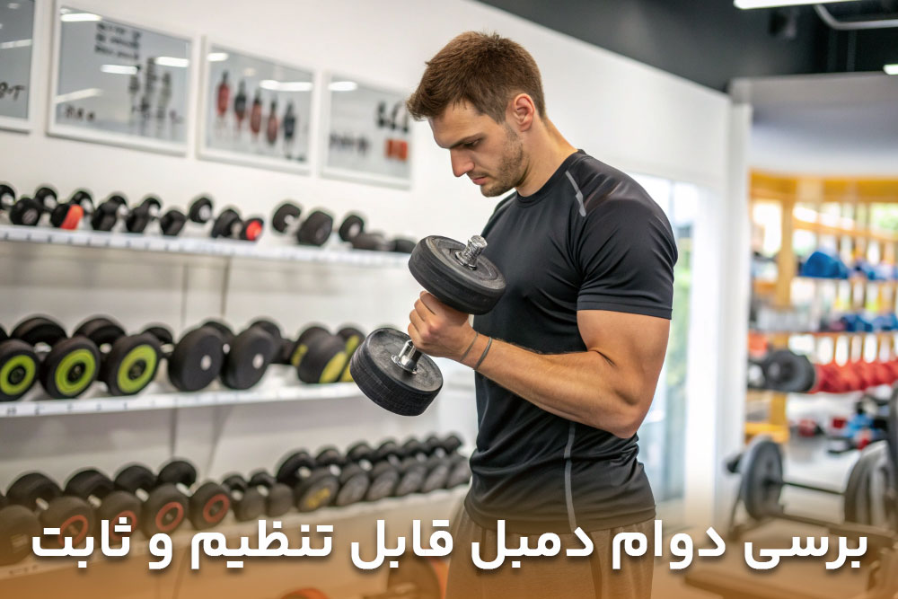 تصویری مرد ورزکاری که در حال برسی دمبل برای خرید دمبل قابل تنظیم و یا ثابت است