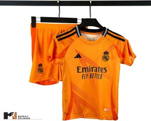 بلوز شورت فوتبالی بچه گانه رئال مادرید نارنجی