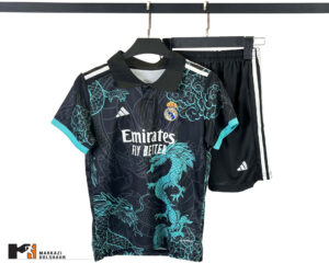 بلوز شورت فوتبالی بچه گانه رئال دراگون مشکی