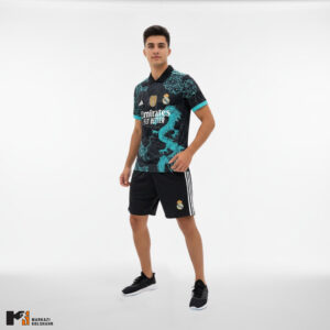 بلوز شورت رئال مادرید مدل دراگون مشکی سبز