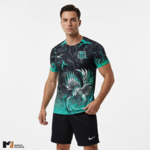 بلوز شورت بارسلونا مدل دراگون مشکی سبز کد 2014221